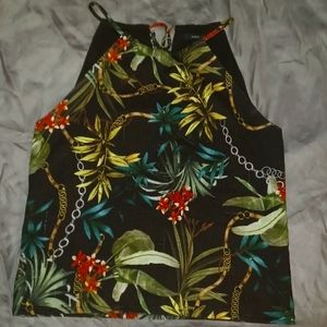 NWOT DREW Black Sleeveless Tropical Print Blouse